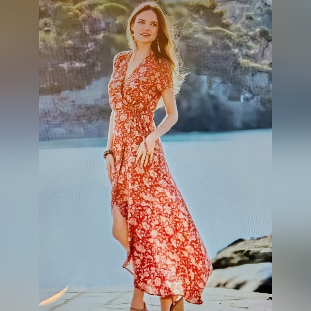 PERUVIAN CONNECTION LARKMEAD FLOWING WRAP RED WOMEN'S DRESS SZ 6 VINTAGE VINES.